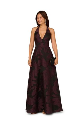 Adrianna Papell Womens Aidan Organza Jacquard Long Dress - Purple - Size 10 UK