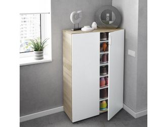No Brand No Brand - Zapatero 72x36x103 Cm Blanco Mate Y Roble Canadiense Con 2 Puertas - Suecia