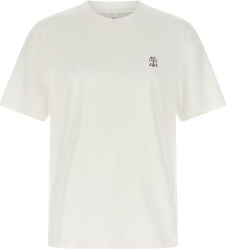 Brunello Cucinelli White Logo Printed T-shirt