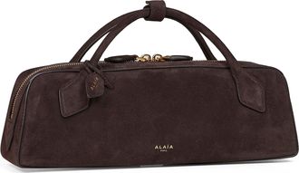 Alaia Womens Top Handle Bag Le Teckel Dark Brown Goatskin Suede Handbags Hand
