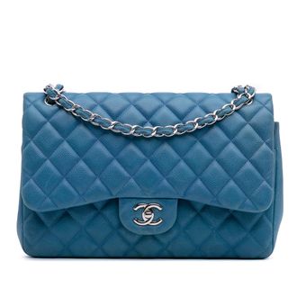 Chanel Pre-owned Womens Classic Flap Double Bag - Blue Leather - One Size