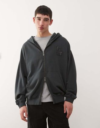 New Era LA Dodgers - Felpa con cappuccio grigia slavata con logo e zip-Grigio