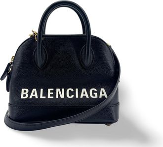 Balenciaga Logo Ville Leather Black Leather Handbag (Pre-Owned)