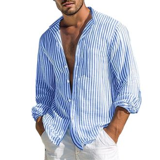 Generic vejtmcc Mens Shirt Long Sleeve Summer Striped Casual Shirts Casual with Buttons Regular Fit Mens Shirt Mens Shirt Button Down Collar Shirts Comfortabl