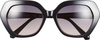 Guess 55mm Gradient Round Sunglasses in Shiny Black /Gradient Smoke at Nordstrom Rack