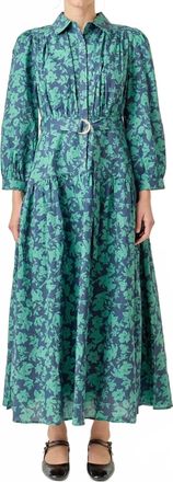 English Factory Audrey Midi Dress In Green/navy