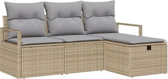 vidaXL Sofa Set with Cushion 4 pcs Beige and Light Grey Poly Rattan vidaXL