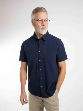 Weird Fish Hinton Textured Crepe Shirt in Navy at Nordstrom, Size Xxx-Large
