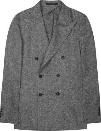 Tagliatore Montecarlo Double-Breasted Grey Virgin Wool-Blend Blazer