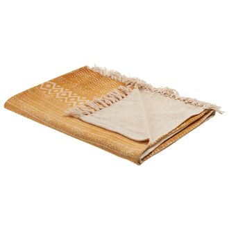 Beliani Beliani - Manta De Algod&oacute;n Amarillo Mostaza Beige Claro 130 X 180 Cm Africano Firozabad