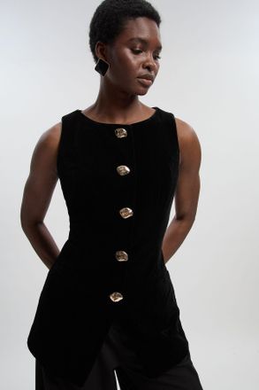 Karen Millen Womens Tailored Velvet Statement Button Front Waistcoat - Black - Size 14 UK