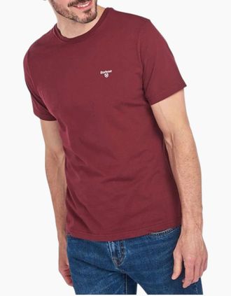 Barbour Mens Barbour Mens Essential Sports T-Shirt Crew Neck Regular Fit Soft Cotton T-Shirts - Red - Size: 36