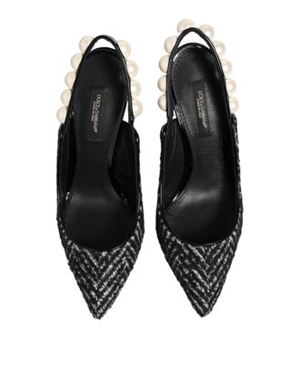 Dolce & Gabbana Womens Chevron Faux Pearl Slingback Black Heels
