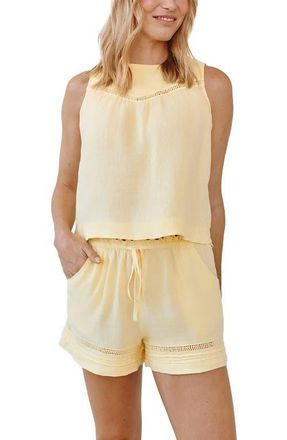 Bella Dahl Ladder Stitch Inset Sleeveless Crop Linen Top in Lemon Drop at Nordstrom, Size X-Small