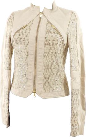 Gucci hand-woven beige & gold leather jacket Size S