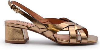 Bibi Lou Schoenen, Dames, Geel, 38 EU, Leer, Gouden Leren Geweven Sandalen