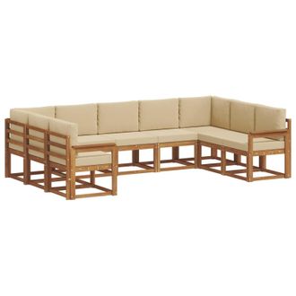vidaXL Conjunto De Sof&aacute;s De Exterior Con Coj&iacute;n 9 Pcs Natural Y Beige Vidaxl
