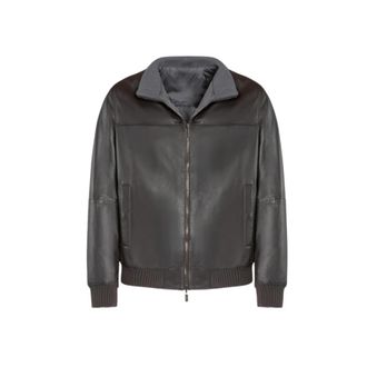 Gimos Omkeerbaar lammy bikerjack met centrale rits - Heren - Leren en Su&egrave;de Jassen - Grijs - 3XL - Nylon - Jassen