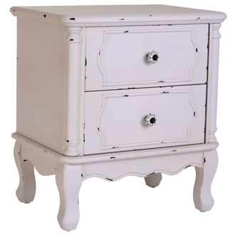 Wanderlust Deco Mesita de madera envejecido de 2 cajones 50x36x55h cm - blanco