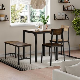 Vicco Juego De Mesa De Comedor Fyrk, Negro/roble R&uacute;stico, 70 X 70 Cm 4 Partes