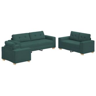 vidaXL Vidaxl - Set di divani con cuscino con cuscino 3 pcs Verde Scuro Tessuto