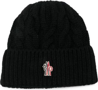 Moncler Cable-knit Logo-patch Beanie Hat