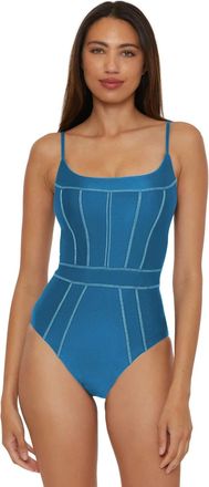 BECCA by Rebecca Virtue Color Sheen Makenna Corset Swimsuit Womens Blue Stretch One Piece RED396