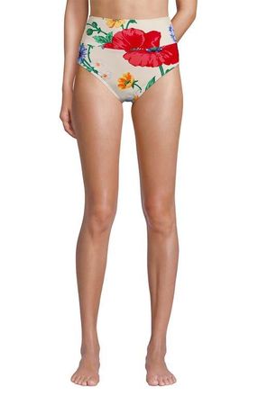 Lands End Chlorine Resistant Pinchless High Waisted Bikini Bottoms in Egret/poppy Floral at Nordstrom, Size 10
