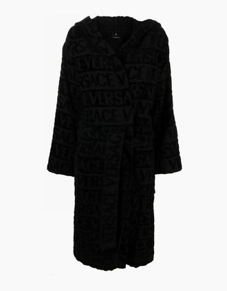 Versace Mens Versace Allover Bathrobe Cotton Black - Size: 38/Regular