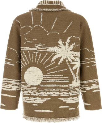 Alanui Mens Embroidered Silk Blend Cardigan - Brown - Size Small