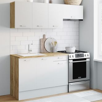 IDMarket Idmarket - Cocina Completa Subtil De 180 Cm Con Encimera De 5 Elementos En Madera Y Blanco