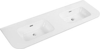 Saniclass Terra Meubelwastafel - 141x46x2cm - afgeronde hoeken - 2 wastafels - zonder kraangat - wit glans