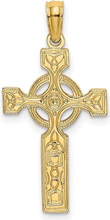 Diamond2Deal 14k Yellow Gold Textured Celtic Cross with Eternity Circle Charm Pendant