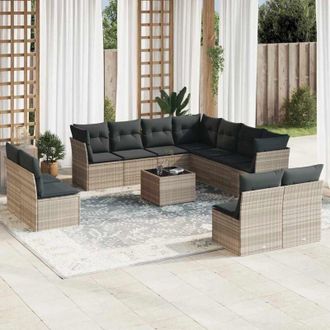 vidaXL Set De Sof&aacute;s De Jard&iacute;n 12 Pzas Y Cojines Rat&aacute;n Sint&eacute;tico Gris Vidaxl