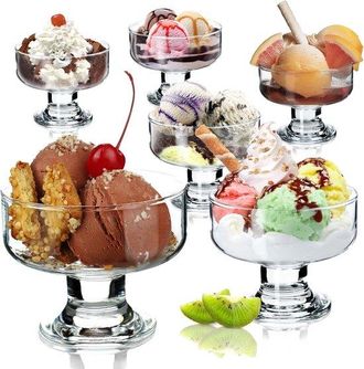 No Brand Juego De 6 Vasos De Vidrio De Fondo Grueso Para Helado (210 Ml) - Cuencos De Postre Duraderos Con Pedestal Para Pud&iacute;n, Fruta Y Yogur
