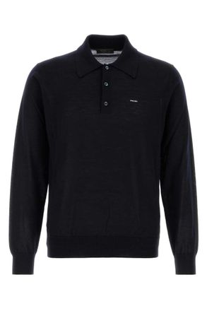 Prada Navy Blue Long Sleeves Logo Polo
