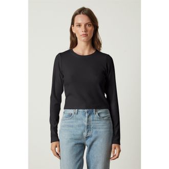 Velvet Womens by and Ribbed Regular Fit Long Sleeve T-Shirt in Black - Size 14 UK