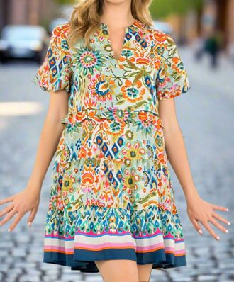 THML Clothing Fiori Puff Sleeve Floral Mini Dress In Blue