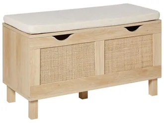 Beliani Panca Contenitore Boho Cassapanca In Legno Intrecciato Fronti In Legno Chiaro Washington