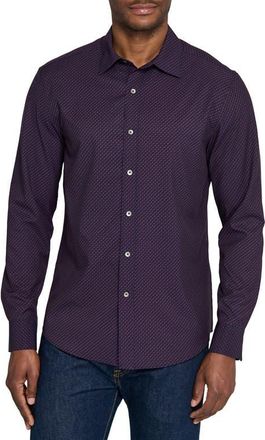 W.R.K Basic Slim Fit Red Geo Link Print Performance Button-Up Shirt in Navy/Red at Nordstrom, Size Small