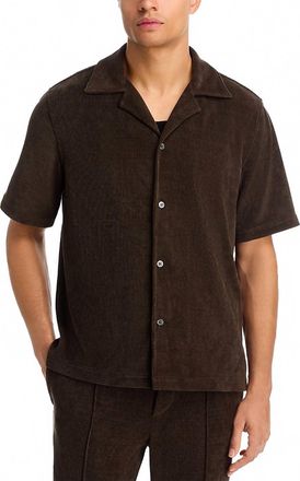 SIMKHAI Dane Short Sleeve Shirt In Dark Olive