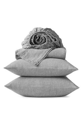 Coyuchi Relaxed Organic Linen Sheet Set in Slate Chambray at Nordstrom, Size California King