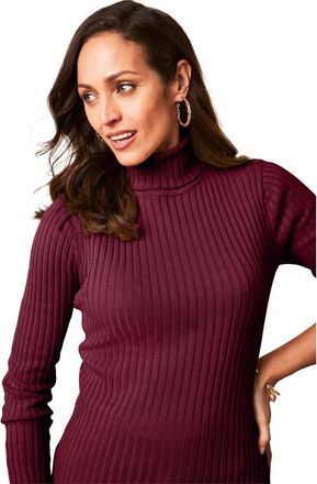Jessica London Ribbed Cotton Turtleneck Sweater in Merlot at Nordstrom, Size 16