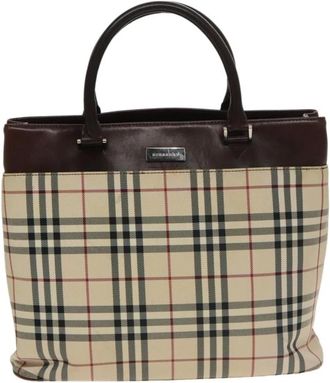 Burberry Pre-owned Tote Bags, female, Beige, Size: ONE SIZE Pre-owned Haymarket Check Tote Bag
