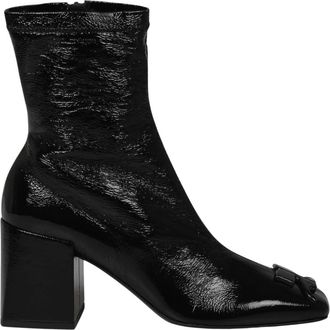 Courr&egrave;ges Heritage Vinyl Enkellaarsjes - Dames - Laarzen met Hak - Zwart - 37 EU - Katoen - Schoenen