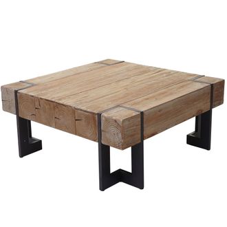 Hhg Hhg - Mesa De Centro 887, Mesa De Sal&oacute;n, Madera De Abeto Maciza R&uacute;stica Certificada Mvg, Color Natural 70x70cm
