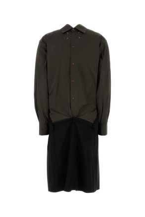 Maison Margiela Womens Two-Tone Poplin And Wool Shirt Dress Lightblue Abiti