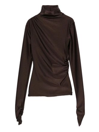 Andamane Oleandra top met col en gesmockt detail - Bruin