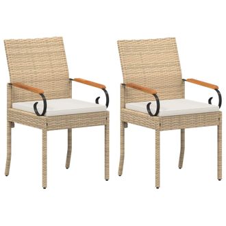 vidaXL Sillas De Jard&iacute;n 2 Pcs Beige Y Blanco Crema Polirat&aacute;n Y Acacia Vidaxl