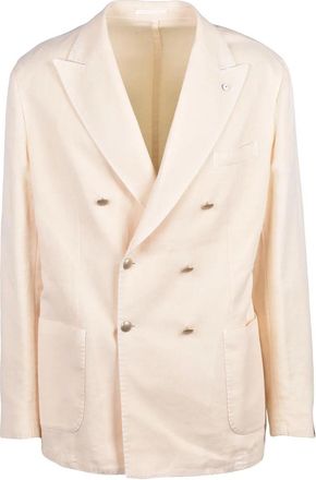 L.B.M. 1911 Cream Cotton Ramie Double-Breasted Jacket